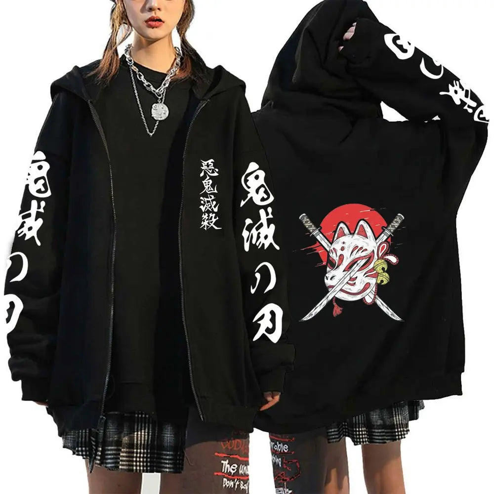 Demon Slayer Hoodie Zip Up Jacket Men Women Anime Print Kamado Nezuko Streetwear Casual Sweatshirt Cosplay Autum winter Y2k Top