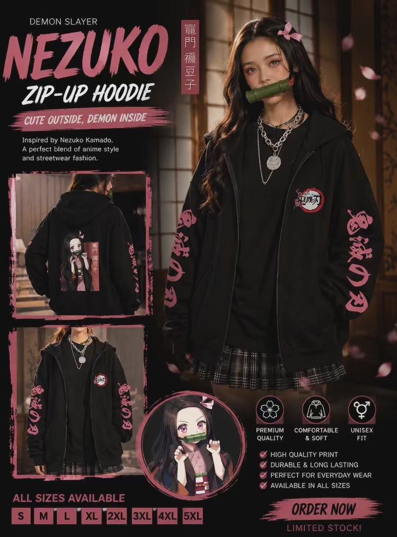 Demon Slayer Hoodie Zip Up Jacket Men Women Anime Print Kamado Nezuko Streetwear Casual Sweatshirt Cosplay Autum winter Y2k Top